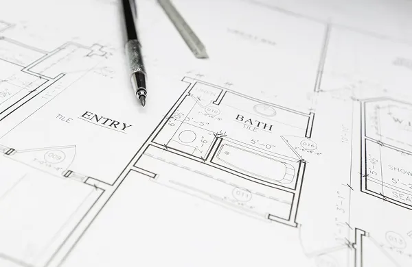 Plan de conception de salle de bain sur mesure - étude et design par Rénov Salle de Bain Cholet
